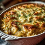 French Onion Chicken Orzo Casserole