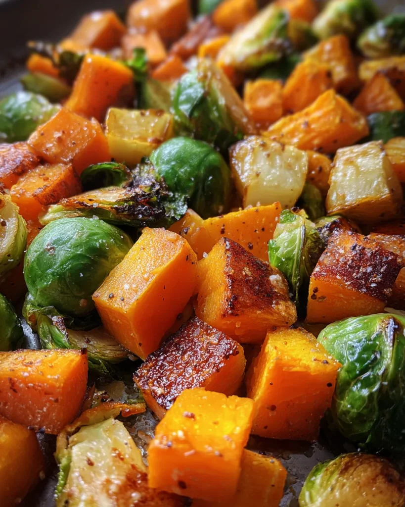 Roasted Butternut Squash, Brussels Sprouts, and Sweet Potatoes