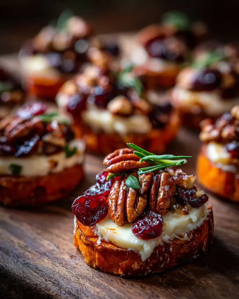 Sweet Potato Rounds with Brie, Cranberry & Pecans